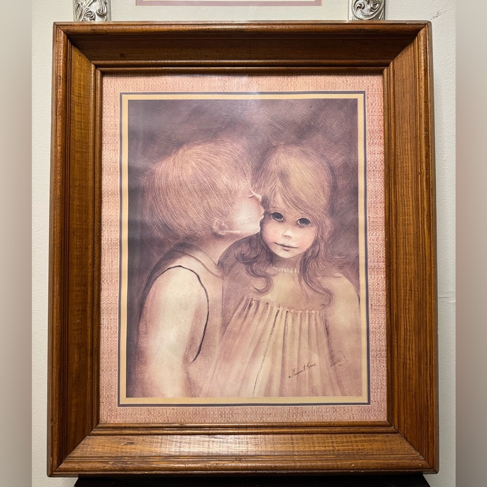 🤩VINTAGE MARGARET KANE "FIRST KISS" FRAMED PICTURE/PRINT/VINTAGE! 20" x 17"